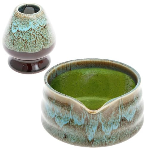 TNTGMG - Cuenco para Matcha con boquilla,Kit de inicio Matcha de cerámica de 2 piezas, soporte Matcha hecho a mano, capacidad de 500 ml, tazón de mezcla Matcha tradicional para experiencia Matcha