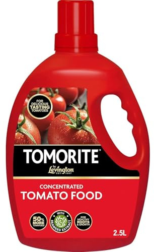 Levington Tomorite Concentrated Tomato Food 2.5L | Britain's Favourite Liquid Tomato Feed | Makes up to 562L of Feed | High-Potash NPK 4-3-8 with Seaweed Extract | 50% More Tomatoes | Best Value Size