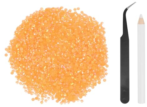 sourcing map 5000 unidades de diamantes de imitación de resina SS6 de 2 mm, gemas redondas de brillo a granel con herramientas de recogida para manualidades, vasos, tazas, ropa, color naranja