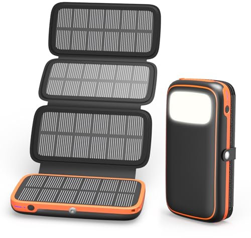 A ADDTOP Caricabatterie solare 10000mah - Caricatore portatile a ricarica rapida da 15W con 4 pannelli solari - batteria USB C In/Out con torcia LED per telefoni 16/15/14/13 Galaxy e campeggio