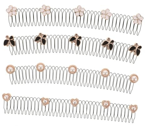 VALICLUD Invisible Hair Fixer Combs 4pcs u Shape Metal Hair Clips with Rhinestone and Pearl Details