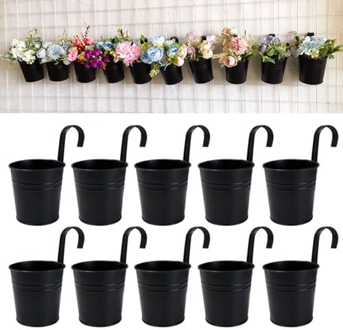 BSTMOME 13 CM Metal Hanging Flower Pots with Detachable Hook Balcony Flower Bucket Wall Planter Holder Hanging Basket Garden Home Ornaments Decor (Black)