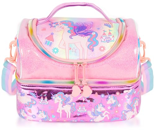 PinkSheep Kids Double Decker Cooler Insulated Lunch Bag Large Tote for Boys, Girls, Men, Women, with Adjustable Strap, Unicorn (Unicorn-F)