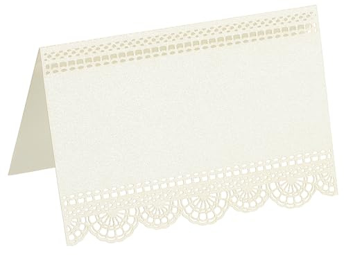 PATIKIL 50Pz Segnaposto per Matrimonio, Cartellini Segnaposto Comunione Tavolo Eleganti con Fiori in Pizzo Tagliati Laser per Allestimento Tavola Ricevimento di Nozze Buffet, Beige