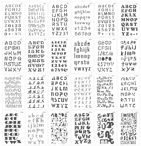DOPENSPI 24 teilige Buchstabenschablonen, 18 x 10 cm Wiederverwendbare Alphabet Schablonen, Buchstaben und Zahlenschablone zum Malen, Planer, Schablone für Scrapbooks, Notizbücher, Journale, DIY