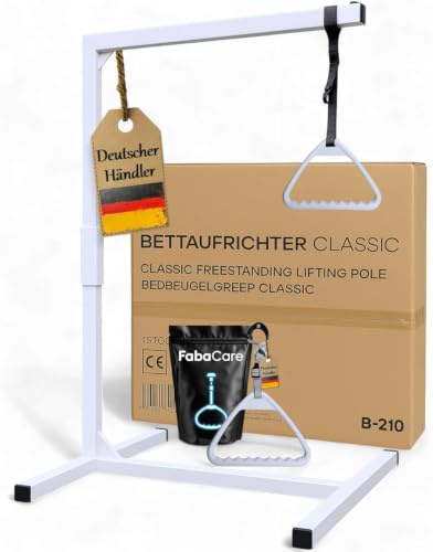FabaCare Bettgalgen freistehend bis 130 kg Körpergewicht Zwei Griffen, Ersatzgriff | mobiler Galgen für normales Bett | Aufrichthilfe, Bettgriff, Bettaufrichter mit Trapezgriff