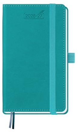 BEZEND Agenda 2026 2027 Settimanale Tascabile A6 15,5 x 9 cm, 18 Mesi Diario Scuola Piccola da Lug.26 a Dic.27, Portapenne, Copertina Rigida in Pelle PU - Turchese