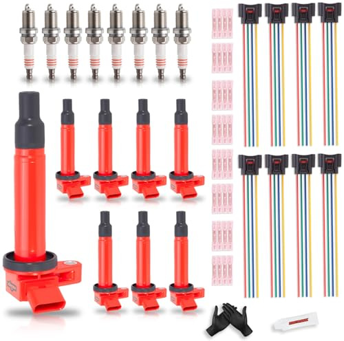 PXCINKZ Ignition Coil Pack & Spark Plugs & Connector Fits for Toyota Tundra Sequoia Land Cruiser 4Runner, for Lexus GS430 GX470 LS430 LX470 SC430 2000-2009 4.3 4.7 V8 Replaces UF230 UF493