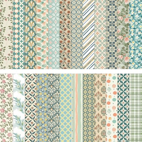 HAUTOCO 24 Blatt Scrapbook Papier 30.5 x 30.5 cm Doppelseitiger Motivpapier, Boho Blumen Muster Bastel Decoupage Cardstock für Scrapbooking Origami Design Junk Journal DIY-Basteln Fotoalbum