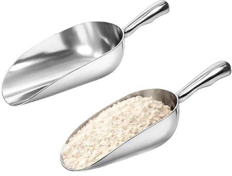 Aluminium Metal Food Scoop 85oz – Set of 2 Extra Large Heavy Duty Bulk Scoops for Grain, Animal Feed, Pellets, Seed & Pet Food Bins – Commercial Aluminium Storage Scoops (2 Pack)