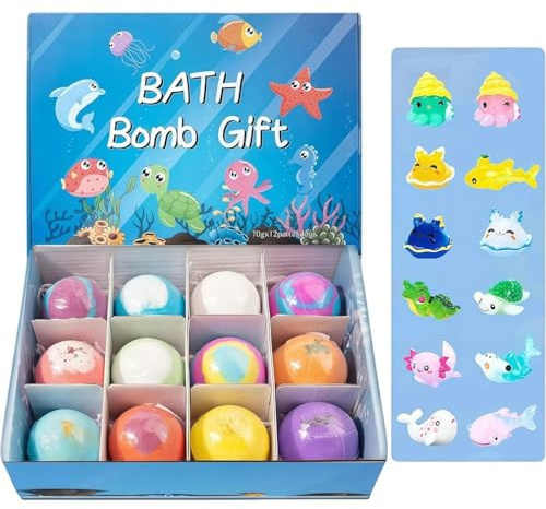 Set Da 12 Pezzi Bombe Da Bagno Bambini Con Sorpresa, Bombe Da Bagno Bambini Colorate, Bath Bomb Con Sorpresa Dal Design Adorabile,Adatto A Maschietti E Femminucce Bagnoschiuma Per Bambini (A)