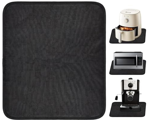 Heat Resistant Mat for Air Fryer 45x38cm, Fireproof Silicone Worktop Protector with Appliance Sliders Function, Non-Slip Heat Proof Mat for Coffee Machine, Oven, Microwave, Black