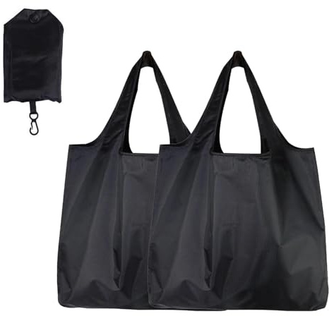 ZENITHYX 2PCS Reusable Shopping Bags, Foldable Shopping Bag with Hooks, Lightweight & Foldable Tote Bag for Shopping Travel & Daily Storage
