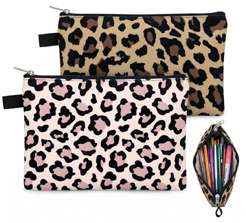 2 Stück Leopardenmuster Schminktasche Damen,Universeller Kleine Kosmetiktasche für Handtasche,Schminktasche Klein,Rosa Kosmetiktasche Leo Print,zum Kosmetik oder Kleiner Handtaschenartikel