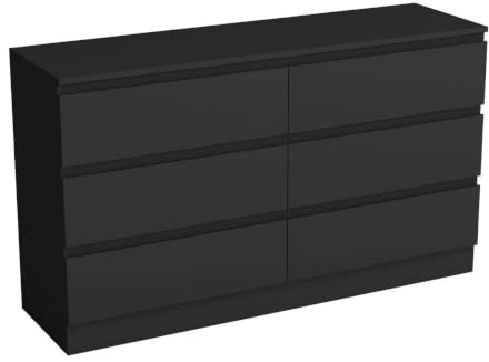 URBNLIVING 6 Drawer Chest of Drawers, Bedroom Storage Cabinet, Wooden Drawer Unit, Particle Board with Paper Veneer, Flat Pack Furniture (Black Carcass + Black Drawers)