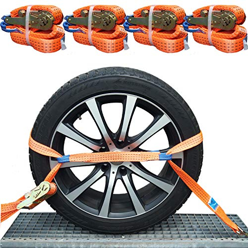 4 Stück Spanngurt für Auto Transport | 35mm | Länge 3300 mm | 3000 daN | Zurrgurt | Radsicherung | PKW | Reifengurt | Trailer | NFZ | Anhänger | 35 mm