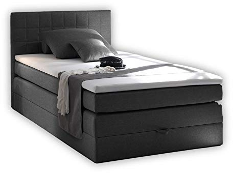 Stella Trading HAWAII 3 Boxspringbett 140x200 mit Bettkasten, Anthrazit - Bequemes Bett mit 7-Zonen-Federkern Matratze H2-H3 und thermoelastischem Visco Topper - 141 x 107 x 209 cm (B/H/T)
