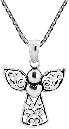 AeraVida Guardian Angel Filigree .925 Sterling Silver Earrings or Pendant Oxidized Finish Symbolic Protection Design 16x30mm Handmade Jewelry (Necklace)