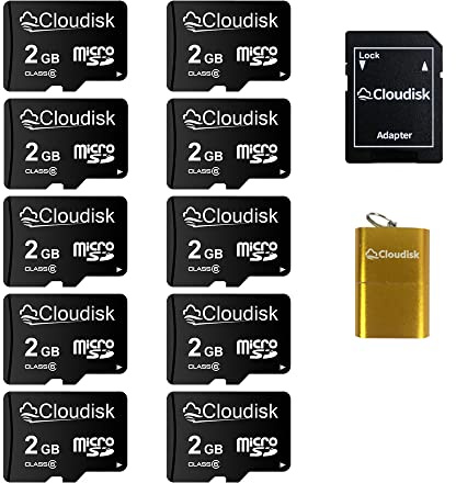 Cloudisk 10 tarjetas Micro SD de 2 GB con adaptador SD lector de tarjetas de memoria (tarjeta Micro SD de 2 GB)