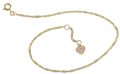 Silberketten Store Fußkette Singapur mit Anhänger Herz - 1,8mm Breite - Länge wählbar 23-30cm - echt 333 Gold