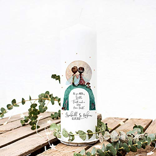 Hochzeitskerze Kerze zur Hochzeit Trauung Traukerze mit Elfenpärchen & Spruch Wunschnamen & Datum wk66 ilka parey wandtattoo-welt®