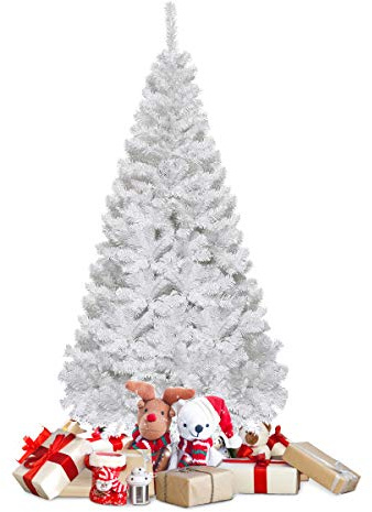 COSTWAY Albero di Natale 150/180/210/240 cm, Albero di Natale Bianco con 350/650/950/1138 Rami in PVC e Supporto in Metallo, Albero di Natale Artificiale per Casa, Ufficio e Negozio (210 cm)