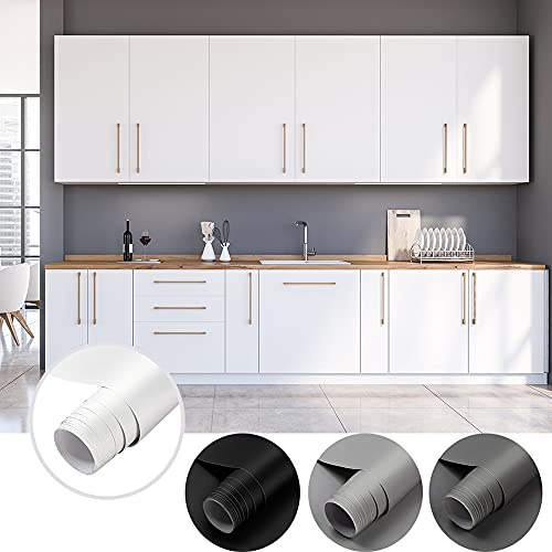 Cahomo 2 Rolle PVC Selbstklebende Klebefolie, 60 * 550cm Matt Weiße verdickte Küchenschrank Aufkleber Möbelfolie Wasserdicht Dekofolie Tapete Vinylfolie für Möbel Schrank Tische Wände Folie Tapete