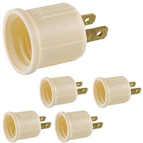 Power Gear Polarized Socket Adapter, 5 Pack, Convert Outlets to Lamp Sockets, Perfect for Workshop, Garage or Utility Room, Polarized Plug, UL Listed, Light Almond, 54606