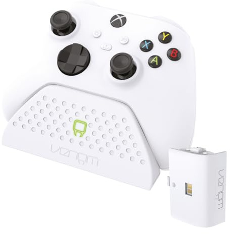 Venom Ladestation mit wiederaufladbarem Akku für Xbox Series X, Weiß | xbox ladestation, wiederaufladbarer akku, series x, series s, xbox one, USB, LED ladeanzeige, weiß
