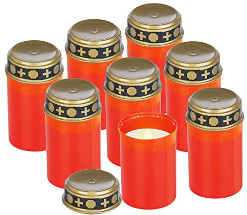 PEARL LED Grableuchte: 8er-Set flackernde Grablicht-LED-Kerzen, Batteriebetrieb, 12 cm hoch (Grablicht mit Flackereffekt, mit Batterie klein, Solarleuchten)