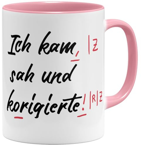 OM3 rolig lärare kaffekopp med slogan – lärargåva ordspråk kopp lärokontor studenter – keramikmugg – 325 ml – tryckt på båda sidor – rosa
