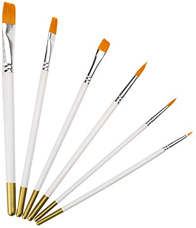 6 PCS Nylon Paint Brush Set - White Wooden Handle, Small Fine Tip Artist Paintbrush for Acrylic, Watercolour, Oil, and Gouache Painting