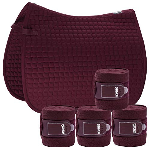 Eskadron Set Basic Cotton Schabracke mit Fleecebandagen in BlackBerry, Größe:Pony (P)