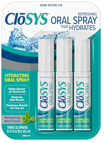 CloSYS Oral Breath Spray, Sugar Free Mouth Spray for Bad Breath, pH Balanced Mint Flavored 0.31oz (3 Count)