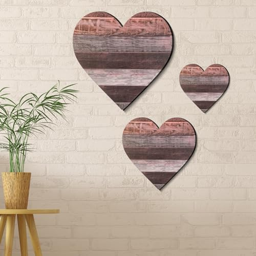 Jetec 3 Stück herzförmiges Holzschild, Büffelkaro, Dekoration für Küche, Schlafzimmer, Badezimmer, Wohnzimmer, Holzherz, Wandschild, rustikales Hängeschild, Weihnachtsdekoration, 3 Größen (rotbraune