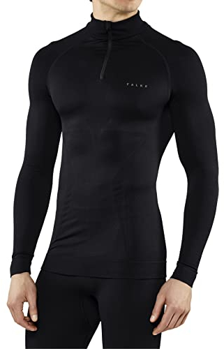 FALKE Herren Baselayer-Shirt Maximum Warm High Zip Neck M L/s Sh Funktionsmaterial schnelltrocknend 1 Stück, Schwarz Black 3000, M