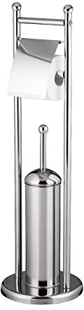 Metlex WC-Garnitur 2-in-1 Toilettenbürste- und Toilettenpapierhalter, H79 cm, austauschbarer Bürstenkopf, Silber, Stahl