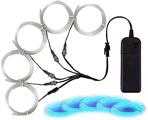 Balabaxer EL-Draht, Noise Reduction Neonlichter Draht 5-in-1 Meter, Elektrolumineszenzdraht für Halloween, Weihnachtsfest, DIY-Dekoration…… (Eisblau)