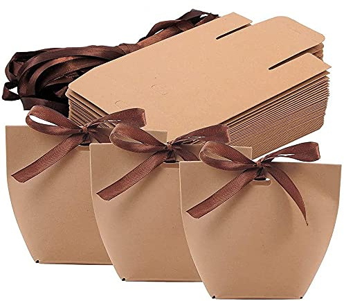 50 stycken bruna presentlådor gjorda av kraftpapper, eleganta presentpåsar, presentpapperspåsar med, chokladlåda presentförpackning låda, för bröllop, födelsedagar, gästpresenter