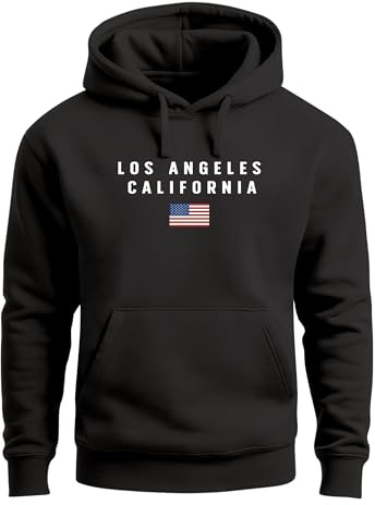 Neverless® Hoodie Herren Bedruckt Schriftzug California Los Angeles USA Amerika Flagge Fashion Streetstyle