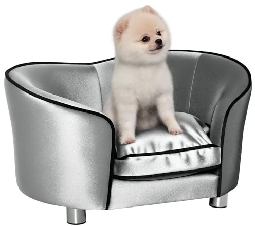 PawHut Dog Sofa Pet Chair, Kitten Bed Couch w/Wooden Frame, Removable Cushion