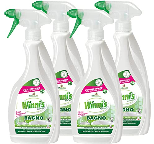 Winni's Naturel Bagno Detergente Spray Senza Risciacquo per Tutte le Superfici Lavabili Ipoallergenico con Materie Prime di Origine Vegetale Completamente Biodegradabili - 4 Flaconi da 500ml