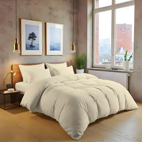 MistyMorning Ensemble de housse de couette unie, literie et linge de lit de qualité douce et premium, coton égyptien avec 200 fils/cm². (Crème, King)