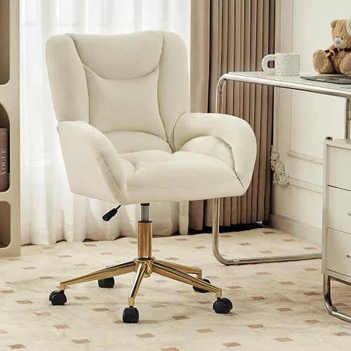 SUPPNEED Samt Bürodrehstuhl, Schminkstuhl, Stoff Bürostuhl, schöner schicker Stuhl, Goldener Bürostuhl, 360 ° drehbarer höhenverstellbarer Empfangsstuhl