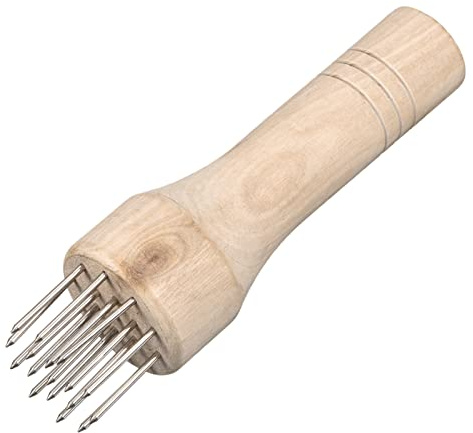 sourcing map Edelstahl Fleischklopfer Fleischhammer Nadel Nägel Küche Werkzeuge mit Holzern Handgriff für Zartes Fleisch Steak Fisch Huhn Weiß