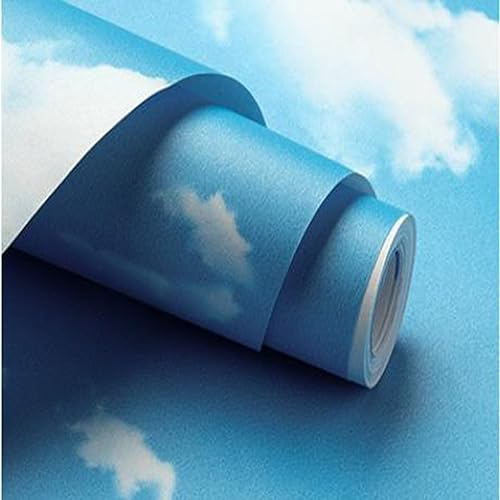 Cartoon Kindertapete Dreidimensionale Streifen Meer Weiße Wolke Rosa 9,5 m x 0,53 m Mädchen Junge Schlafzimmer Nachttisch Vliestapete (Himmelblau2)