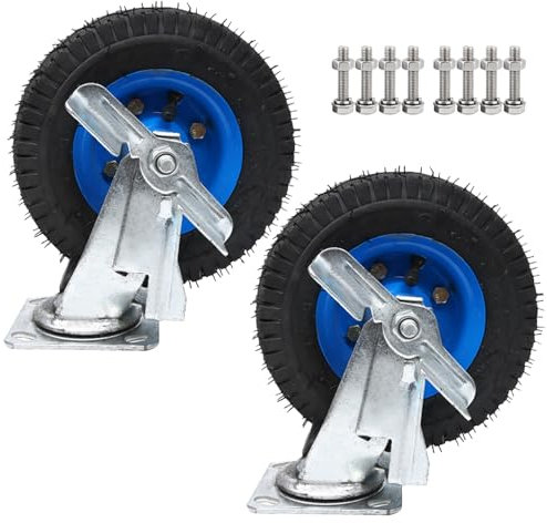 SAGIDAR Lenkrolle Luftrad Möbel Industrierollen, Luftreifen Gummi Rollen 2 Stück, Flexible Rotation, Ø 20cm/25cm, Feststehend/Drehbar/Bremse, Gummi Ersatz Rollen, rutschfest Und Verschleißfest