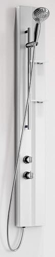 Novellini Z ausgestattete Duschsäule für Badezimmer Standard Weiß matt Eckmontage Wandregale Ablage Utensilienhalter Thermostat-Mischbatterie Duschstange Handbrause flexibel Chrom 19 x 6 x 140 cm