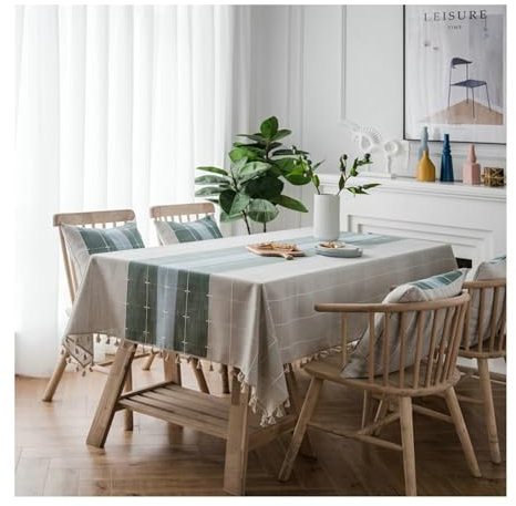 Gualiy Nappe Table A Manger Rectangulaire, Nappe 140x140CM Polyester Nappe Anti Tache sans Repassage Plaid avec Glands Nappe pour Salle à Manger Décor de Cuisine, Vert