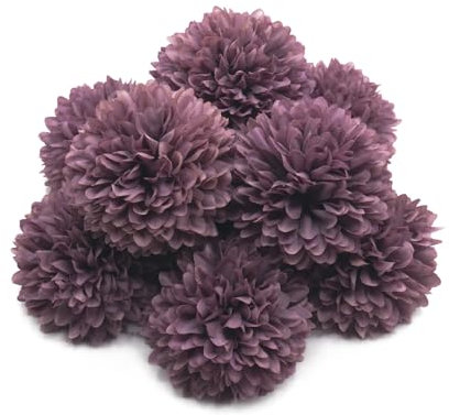 10 bolas de crisantemos artificiales moradas, flores artificiales sin tallo, bola de crisantemo artificial para el hogar, flores artificiales realistas para decoración de bodas y fiestas